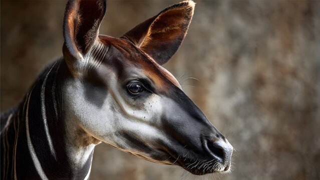 Okapi Portrait: Unique African Mammal with Zebra-like Stripes