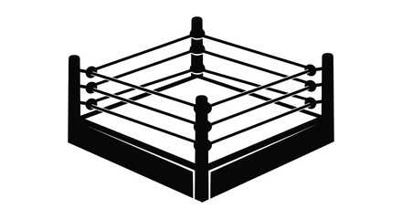 A stark black silhouette depicts a professional wrestling ring showcasing ropes and corner posts silhouette high quality detailed © jivect02