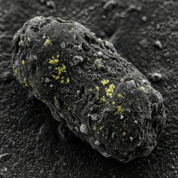 Microscopic View Of An Irregular Tire Wear Microplastic Specimen Highlighting The Global Issue Of Synthetic Polymer Waste In Soil And Water