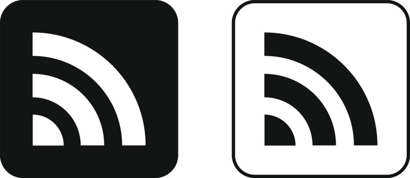 RSS Feed Icon Set. Content syndication and blog symbols. Online Subscription Symbols. Web feed and signal icon. Digital media signs
