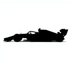 Fototapeta premium Racing car silhouette, black formula race car profile on white background, high speed automotive sport vehicle icon, aerodynamic bolide side view