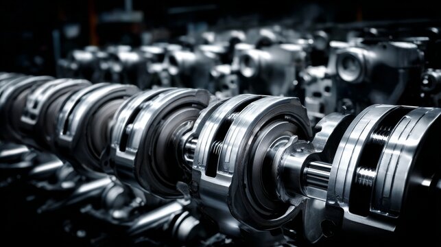 Close-Up of Precision Engine Components in Automotive Manufacturing