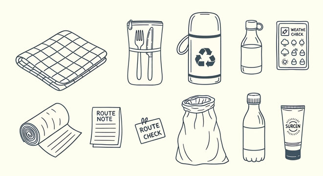Sketch of various beverage containers isolated on transparent background including cans bottles and cartons
