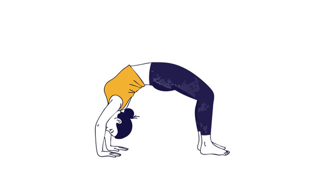 Woman performing yoga wheel pose or upward bow backbend exercise