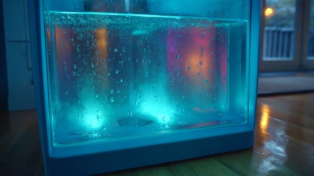 Colorful illuminated water bubbles inside a modern fridge design