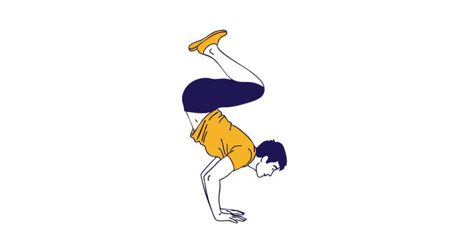 Man practicing yoga crow pose bakasana arm balance illustration