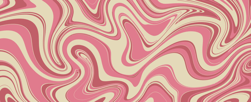 Abstract psychedelic retro wavy marbled fluid pattern with pink and cream swirling organic shapes creating dynamic motion and artistic design