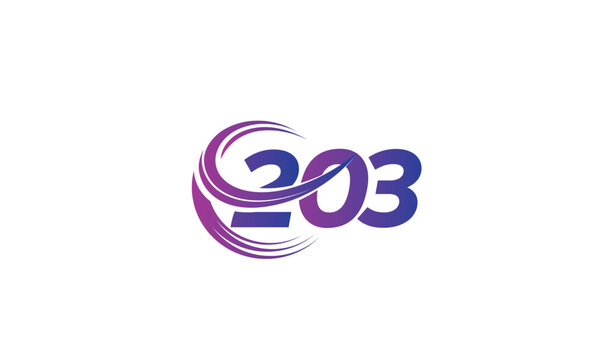 203 Number Logo Design with Purple Gradient Swirl Circle