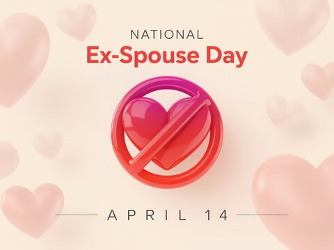 National exspouse day concept with a 3d heart inside a prohibition sign, april 14, creative graphic design for social media post