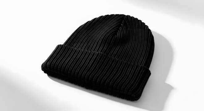 Classic black ribbed knit beanie hat, a timeless and essential cold-weather accessory for comfortable warmth and effortless style on chilly days