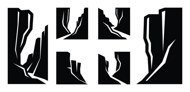Canyon rock formations and cliff sides element vector graphic set