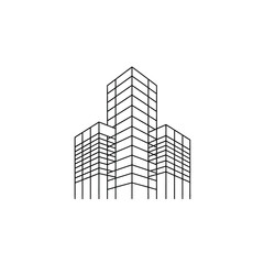 Obraz premium Abstract outline of a tall building icon on isolated transparent background.