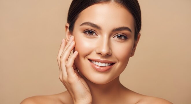 Beautiful woman with a gentle smile a portrait of radiant skin and natural beauty