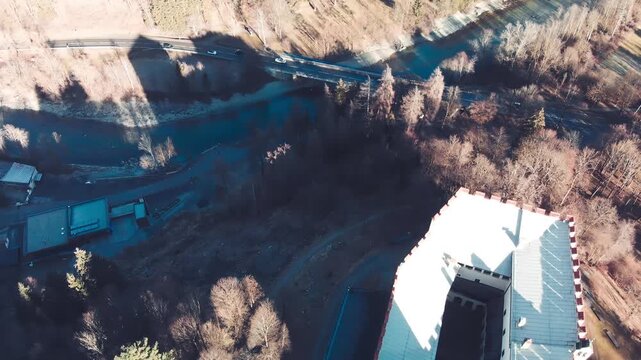 Lienz Castle in winter season as seen from drone viewpoint, Austria