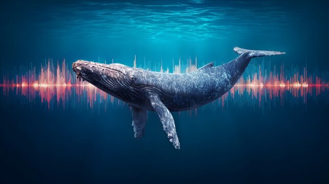 Majestic Whale Swimming Gracefully Underwater with Sound Waves
