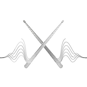 Abstract drum sticks with sound waves logo design representing musical rhythm art.