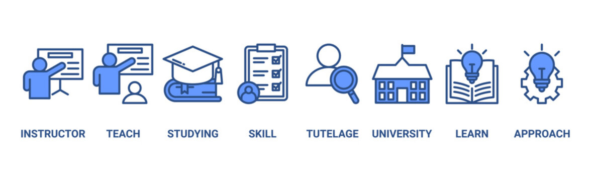 Tutoring banner web icon vector illustration concept with icon of instructor, teach, studying, skill, tutelage, university, learn and approach