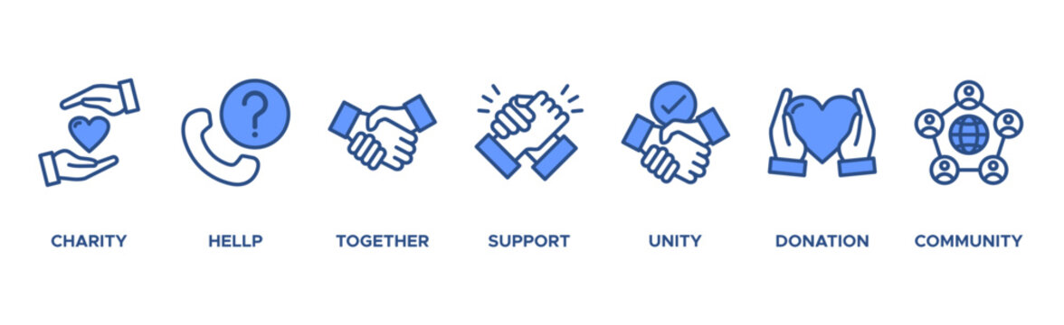 Volunteering banner web icon vector illustration concept for volunteer aid assistant with icon of charity, help, together, support, unity, donation, and community