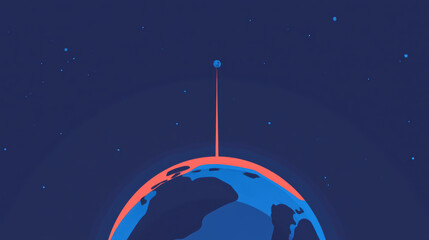 Render of red laser beam shooting from moon to earth creating feeling of awe and wonder across vast blue space with shining stars