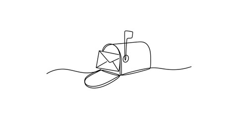 Obraz premium Minimalist line drawing of a mailbox with an envelope inside