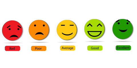 Naklejka premium Feedback emoji, rating, emotion, evaluation, review concept. Customer satisfaction scale face emoji stock illustration