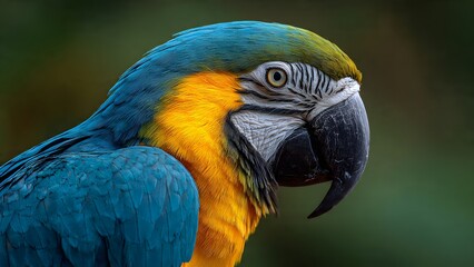 Fototapeta premium Blue and Gold Macaw Parrot Close-up Portrait, Vibrant Tropical Bird