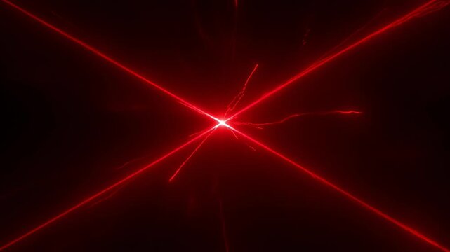 Abstract Red Laser Light Show Creating an X with Dark Background