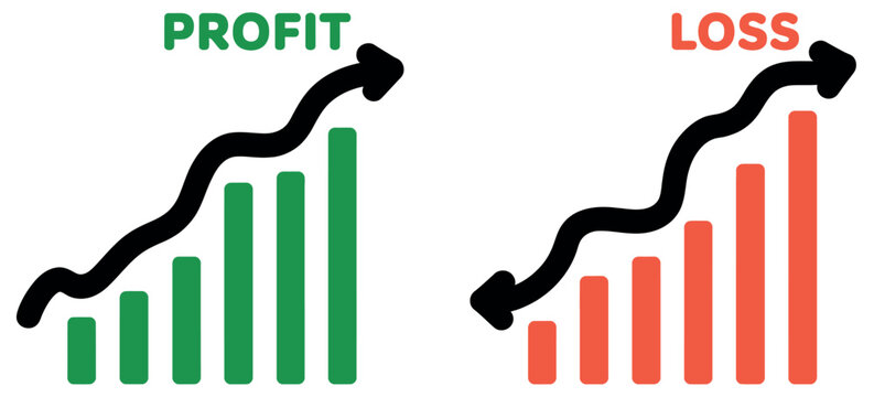 Graphs with increasing and decreasing columns and up down arrows economics concept financial vector illustration Premium Vector