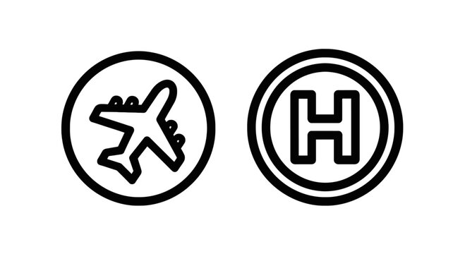 Airport and helipad symbol transportation icons with landing pad