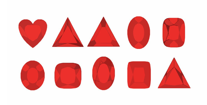 Cartoon red ruby crystals collection flat vector illustration isolated