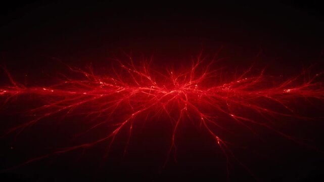 Abstract red branching energy network in darkness resembling neural pathways