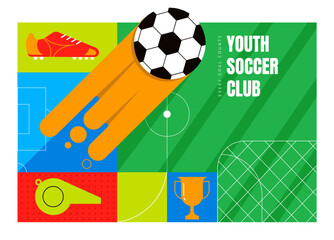 Youth soccer club template. Abstract football stadium design. Geometric soccer field background for World Championship 2026 © Marina Zlochin
