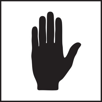 Hand gesture, palm facing outwards, stop sign, black silhouette, icon