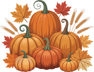 Poster with pumpkins perfect for thanksgiving harvest autumn greetings and fall designs vector on white background. © TahrinAkther