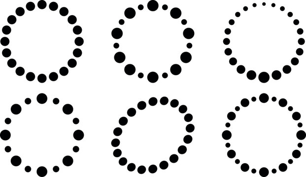 Black dotted circles with varying dot sizes vector set