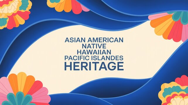 Asian american native hawaiian pacific islander heritage month celebration background with colorful floral design