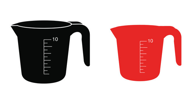 Two measuring cups one black and one red in a flat silhouette