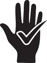 Obraz premium Hand, palm, checkmark, approval, icon, vector, black, white