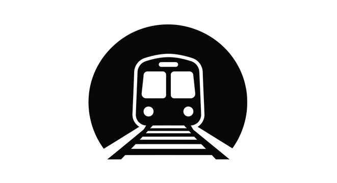 Subway train emerging from a dark tunnel bold graphic silhouette