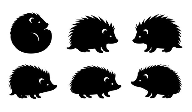 Porcupine and Hedgehog Silhouette Sticker Style Vector Set for Clipart and Printable Design