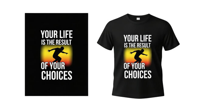 Inspirational T-Shirt with Silhouette and Quote on Black Background