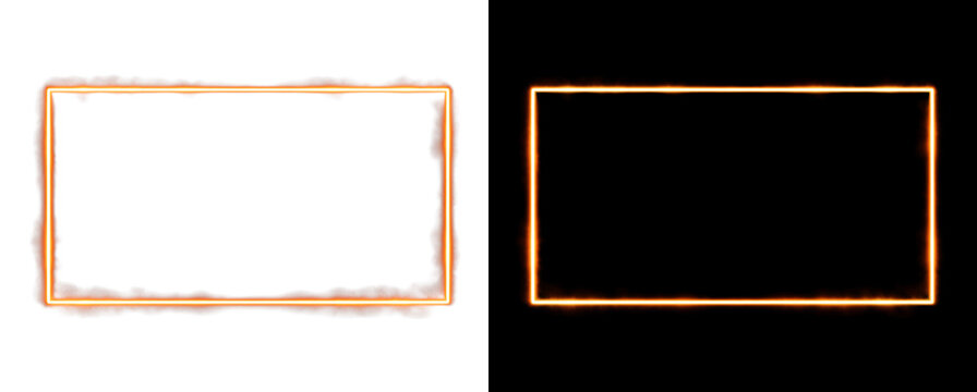 Neon orange rectangular border on transparent and black background.