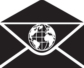 Global Communication, Envelope Icon, Earth Globe, Black and White Vector