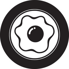 Fried egg icon, black and white illustration, breakfast symbol, food logo