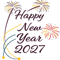 Naklejka premium Happy New Year 2027 with fireworks and colorful lines