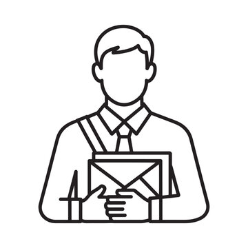 Line drawing of a businessman holding a document or folder