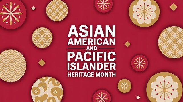 Asian american and pacific islander heritage month background with traditional floral patterns and geometric shapes