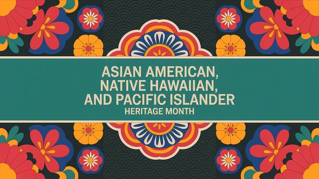 Asian american, native hawaiian, and pacific islander heritage month background with traditional floral patterns and motifs