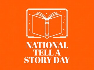 National tell a story day celebration concept with an open book icon on an orange background © Hriday