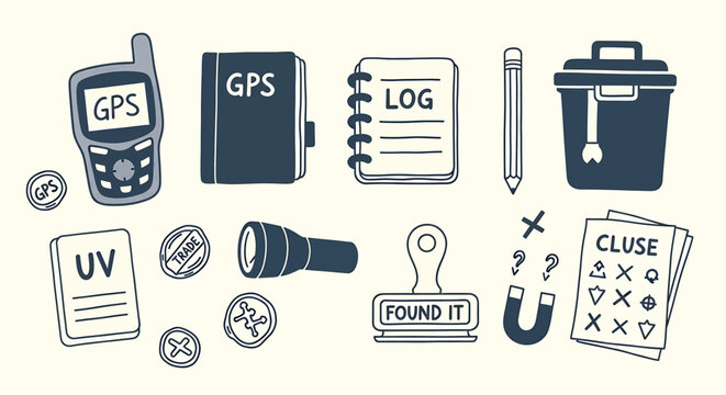 Detective and investigation tools collection isolated on transparent background hand drawn style